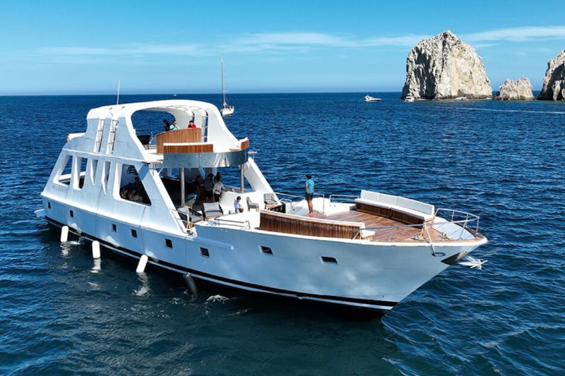 110-foot event vessel The Deck with open upper decks near El Arco